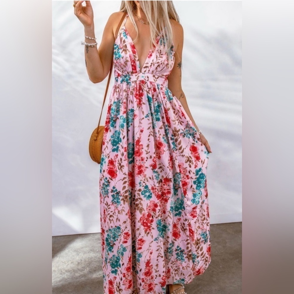 Boho Floral Pink Maxi Dress